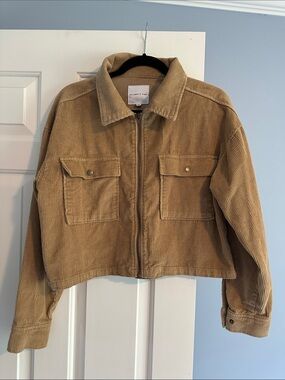 Cropped Corduroy Zip-Front Jacket - Tan